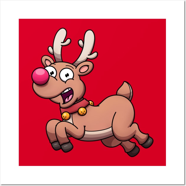 Cute Flying Christmas Reindeer Wall Art by TheMaskedTooner